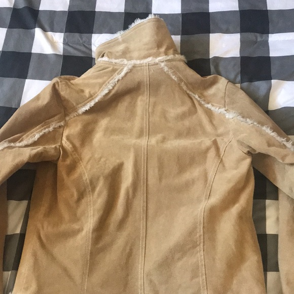 Womens WILSONS LEATHER Suede Camel Tan SHERPA Faux Fur Quilted Jacket Sz Large L - Picture 10 of 16